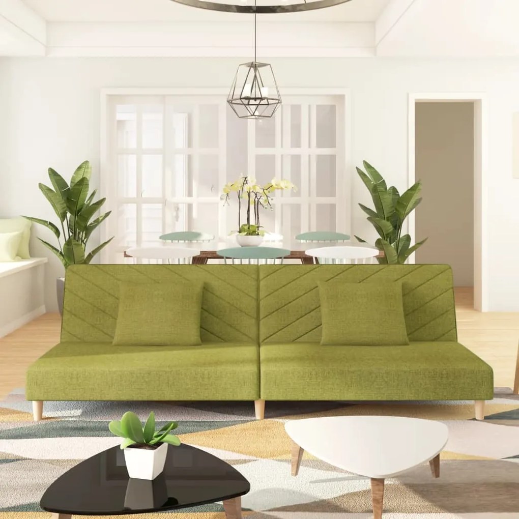 337599 vidaXL Canapea extensibilă cu 2 locuri, 2 perne, verde, textil