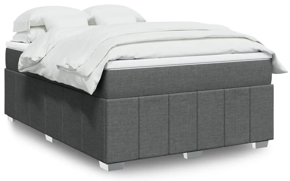vidaXL Pat box spring cu saltea, gri închis, 140x200 cm, textil