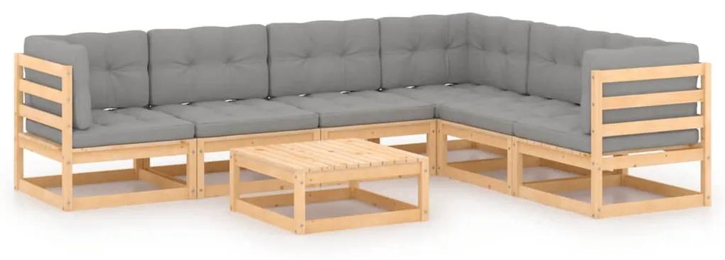 3076789 vidaXL Set mobilier de grădină cu perne, 7 piese, lemn masiv de pin