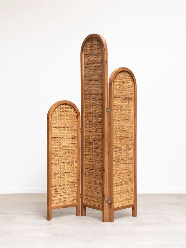 Paravan decorativ, din rattan si lemn de pin, Namaste