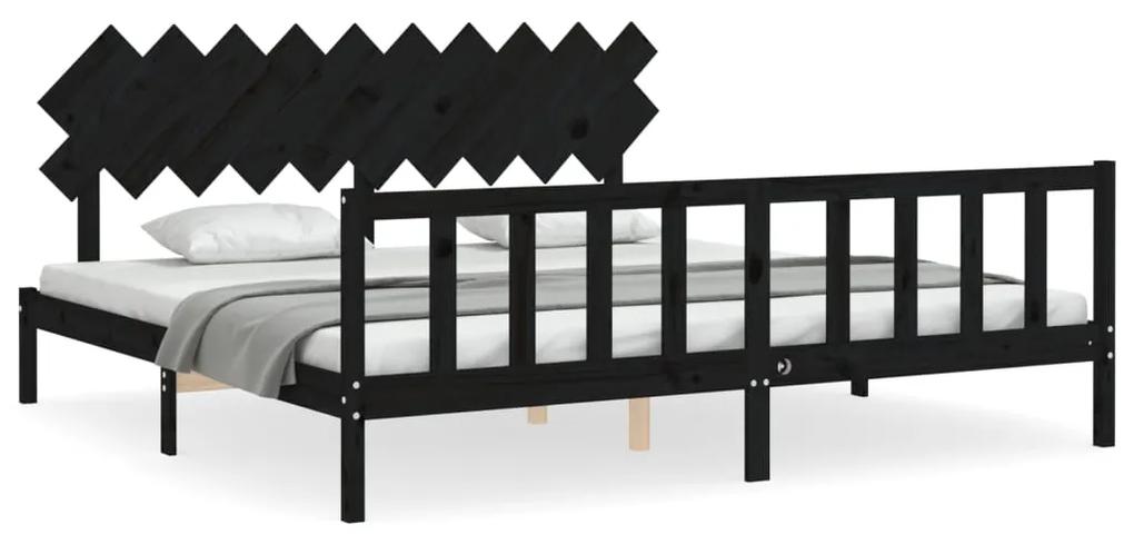 3193490 vidaXL Cadru pat cu tăblie 200x200 cm, negru, lemn masiv