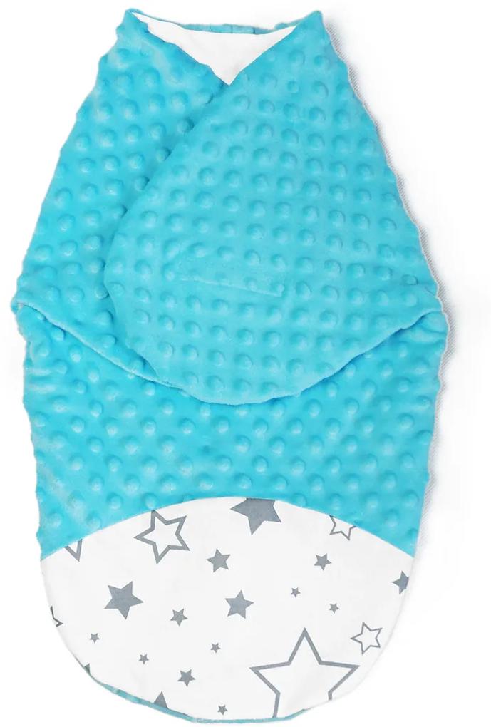 Fașă Baby Nellys, sac de dormit cu material minky, 0-6 luni - Stars a stars, minky turcoaz 56-68 (0-6 m)