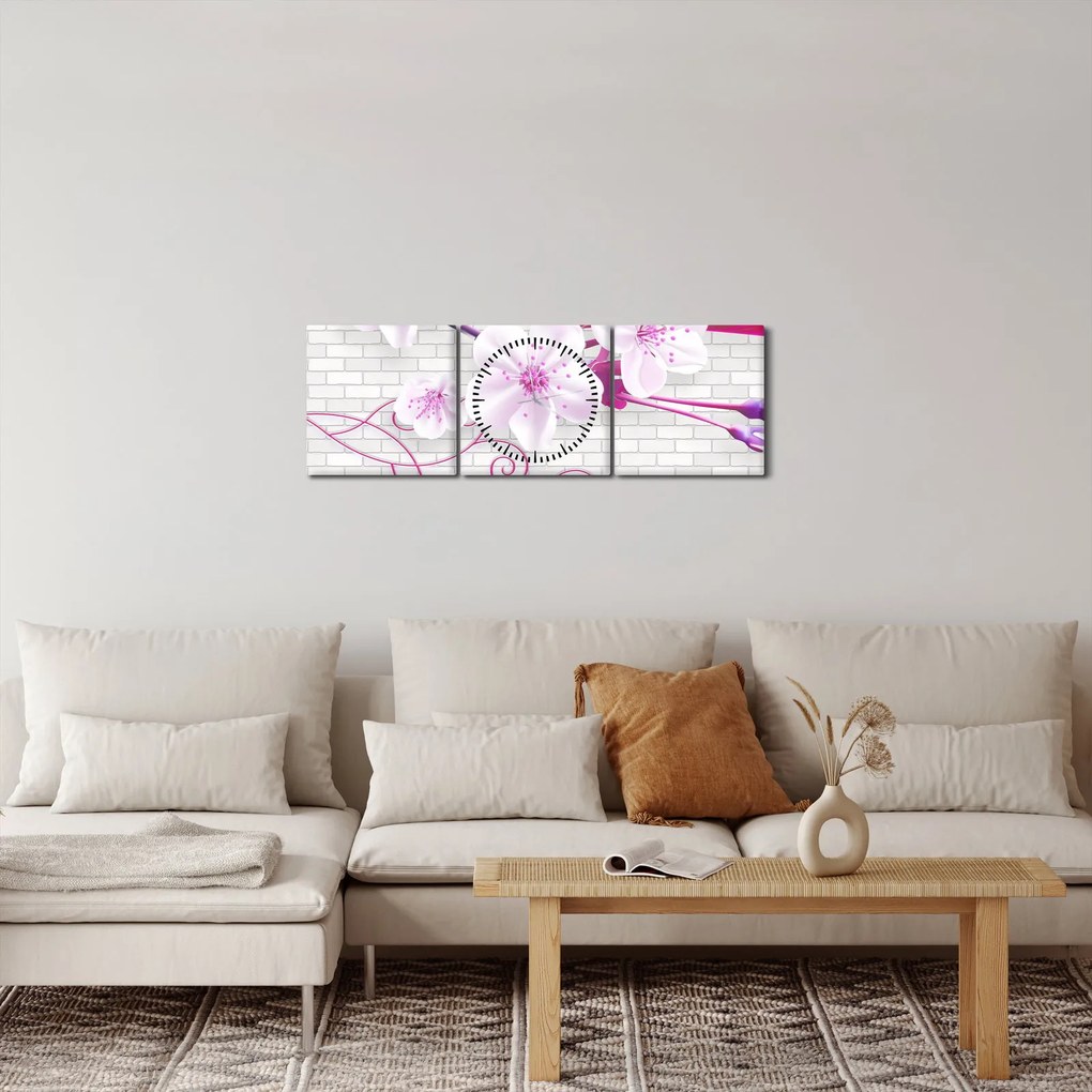Tablou cu creangă înflorită (cu ceas) (90x30 cm)