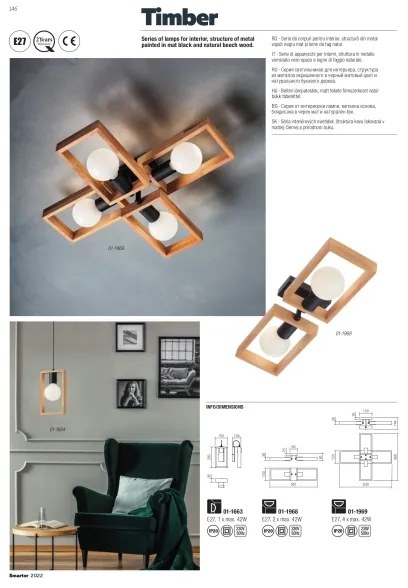 Redo 01-1663 - Aplică perete TIMBER 1xE27/42W/230V