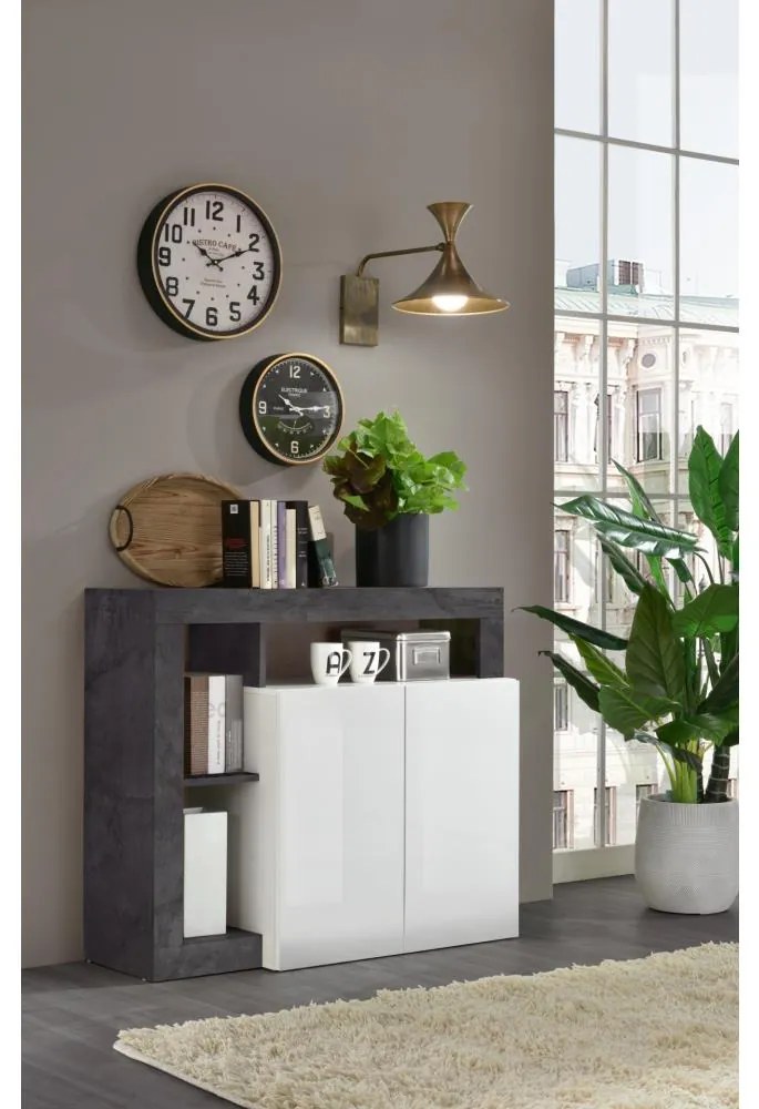 Comodă LENOR, albă/antracit
