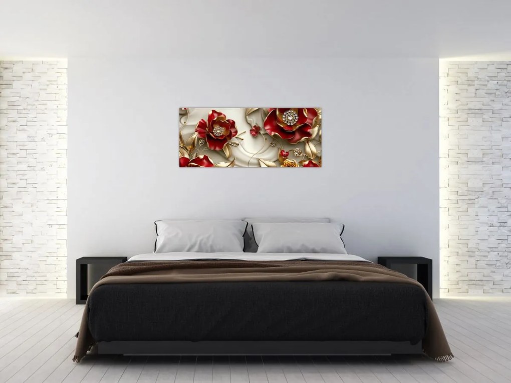Tablou - Flori 3D Roșu-Auriu (120x50 cm)