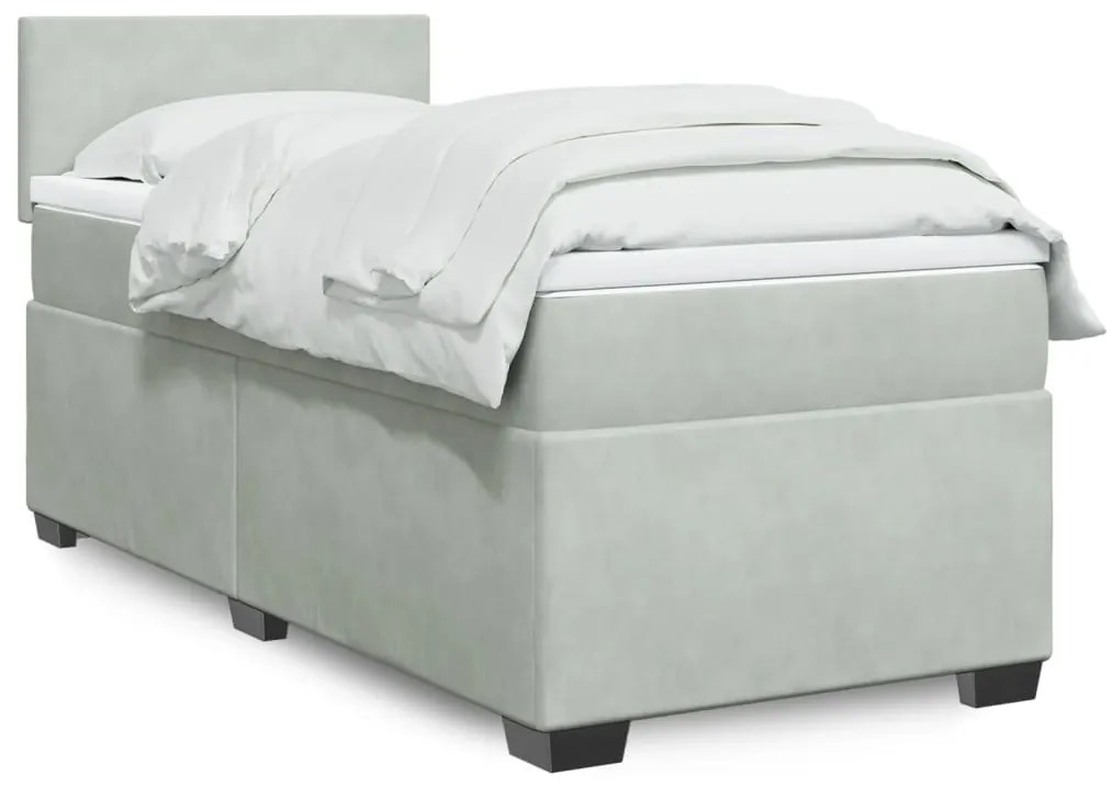 vidaXL Pat continental cu saltea, gri deschis, 80x200 cm, catifea