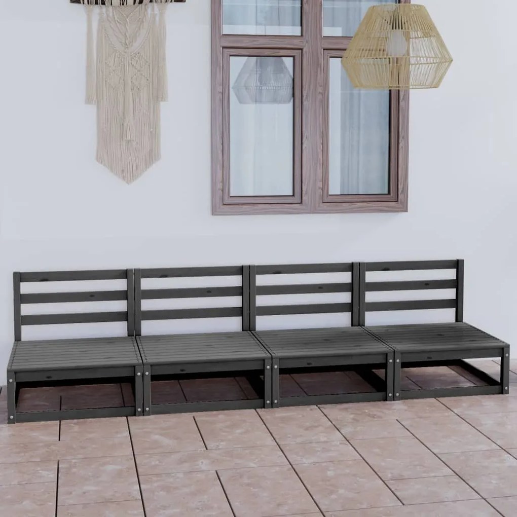 Canapea de gradina cu 4 locuri, gri, lemn masiv de pin