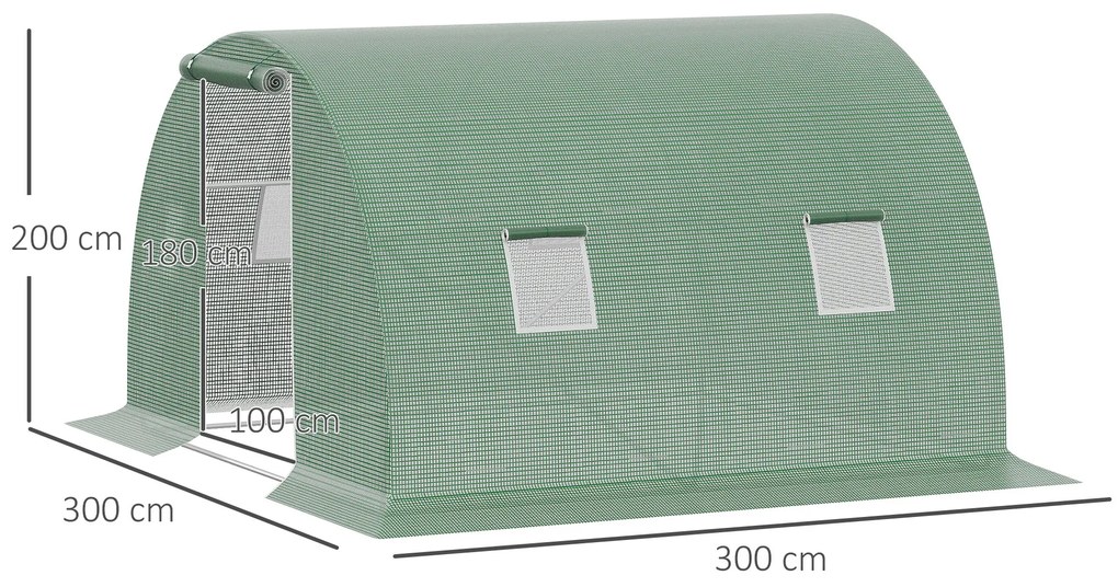 Outsunny Sera de gradina si legume cu protectie din PE, Sera pentru plante cu usa si ferestre cu strangere tip rulou, 3x3x2m, verde | Aosom Romania