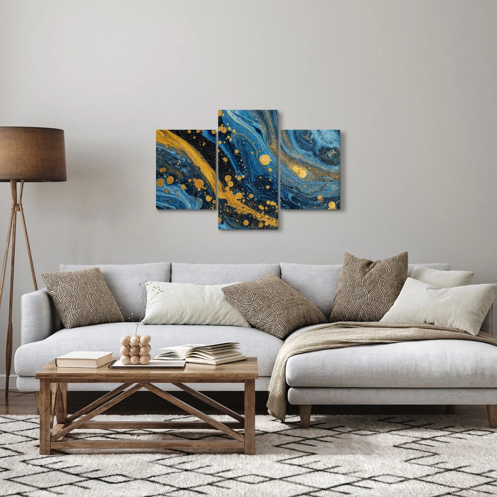 Tablou - Abstracție albastră cu aur (90x60 cm)