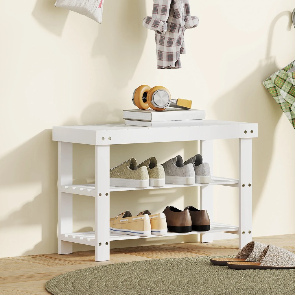 HOMCOM Pantofar tip Băncuță pentru Hol cu 3 Niveluri, 70x28x45 cm, Lemn natural | Aosom Romania