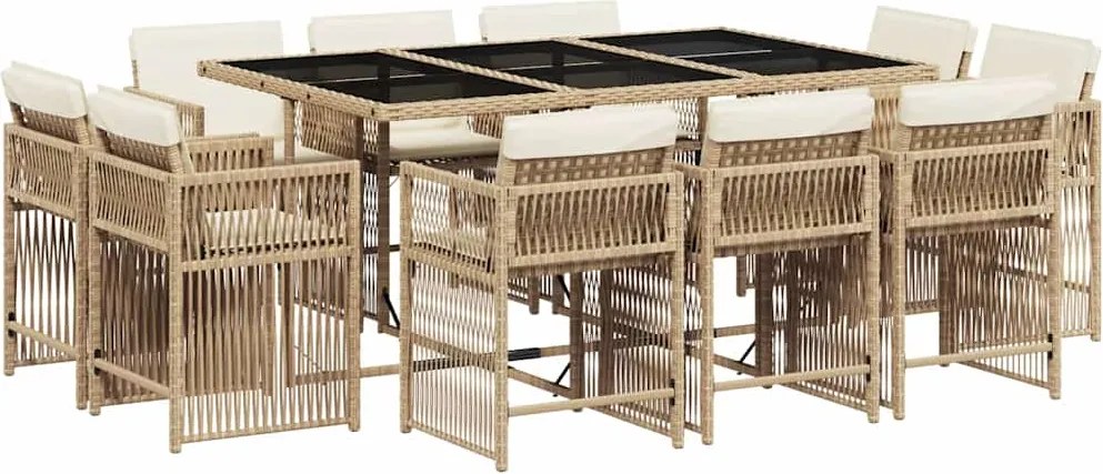 vidaXL Set mobilier de grădină cu perne, 11 piese, bej, poliratan