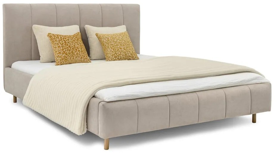 Pat matrimonial bej tapițat cu somieră 180x200 cm Zee – Scandic