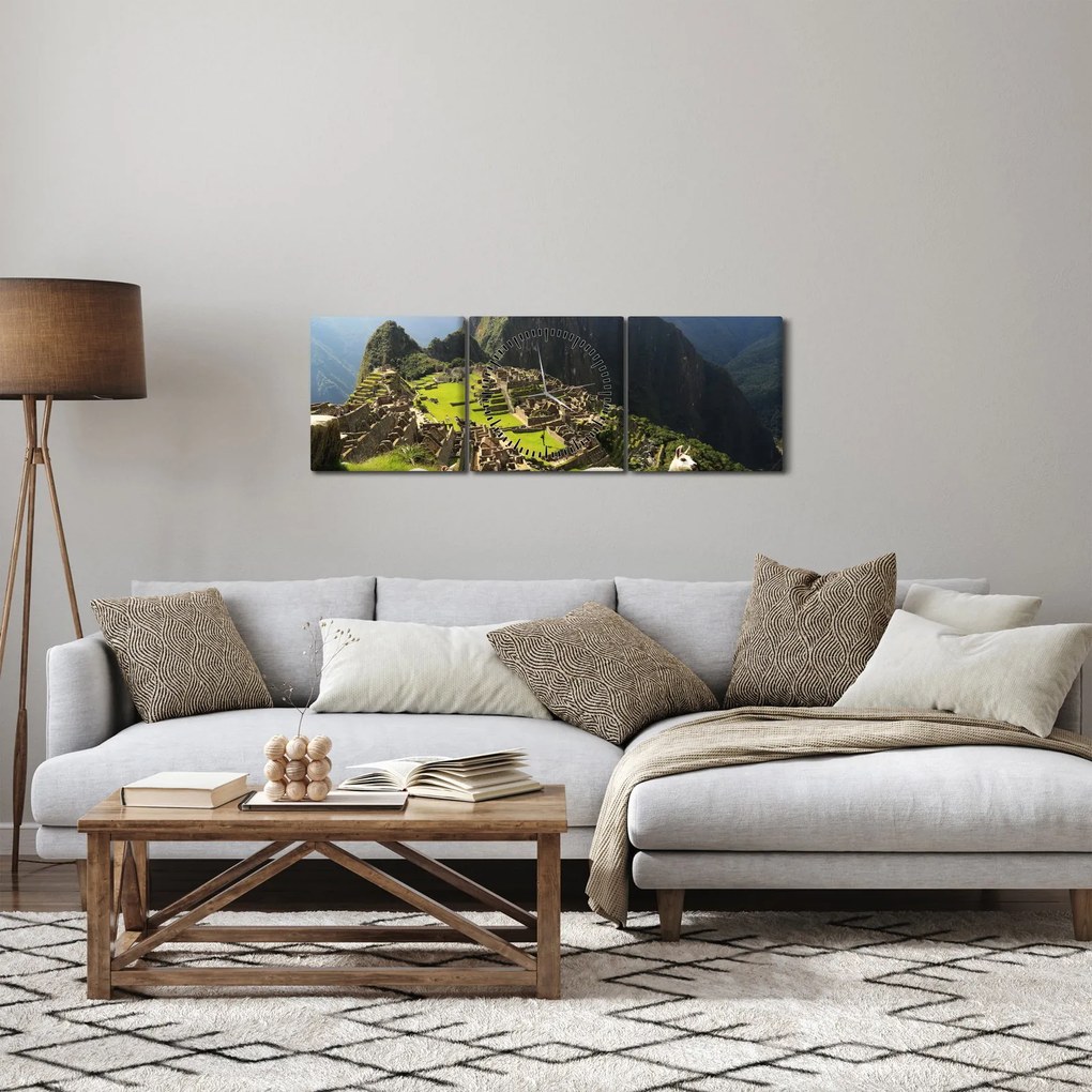 Tablou - Lame in Machu Picchu (cu ceas) (90x30 cm)