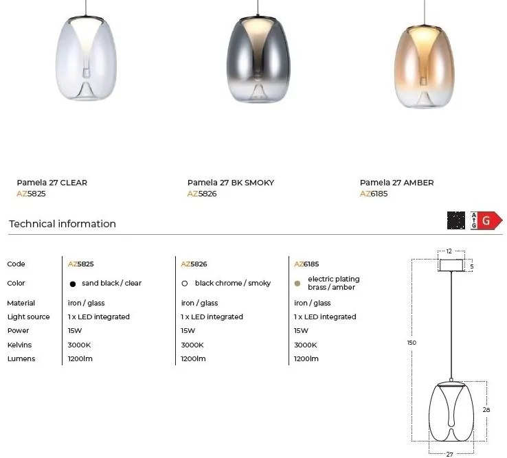 Lustra/Pendul LED design decorativ modern PAMELA 27 amber