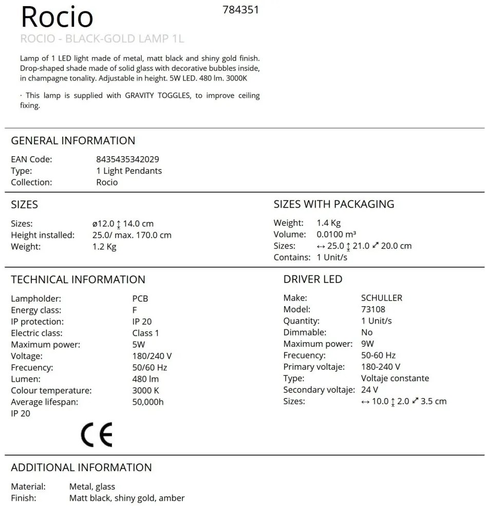 Pendul LED design modern Rocio negru/auriu