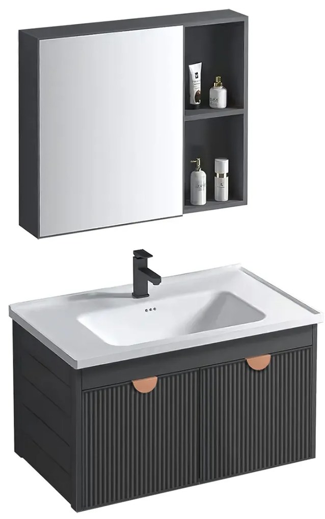 Set mobilier de baie cu lavoar Mario 60 cm Gri