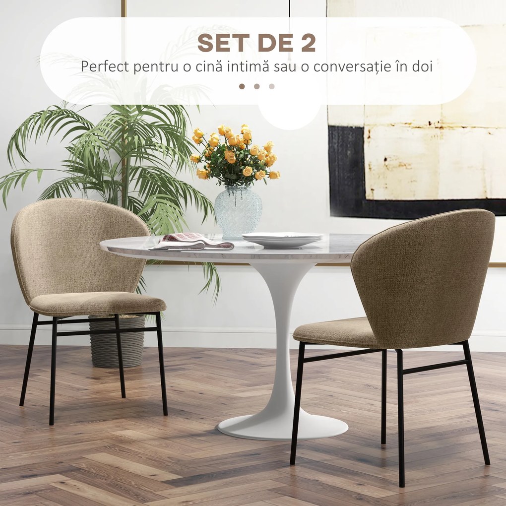 HOMCOM Scaun de masă, Design contemporan și elegant, Material textil cu efect de in, Oțel, 52 x 55 x 80 cm, Maro deschis | Aosom Romania