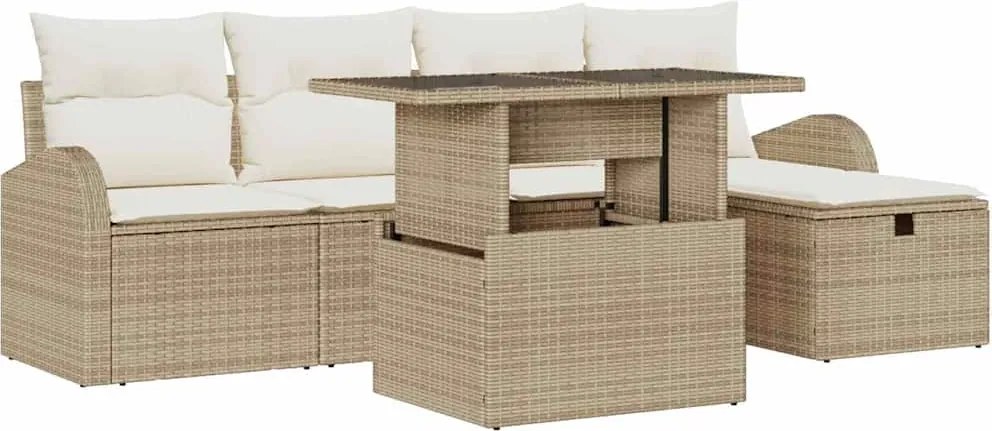 vidaXL Set de canapele pentru grădină cu pernă 6 pcs Bej Rattan poli