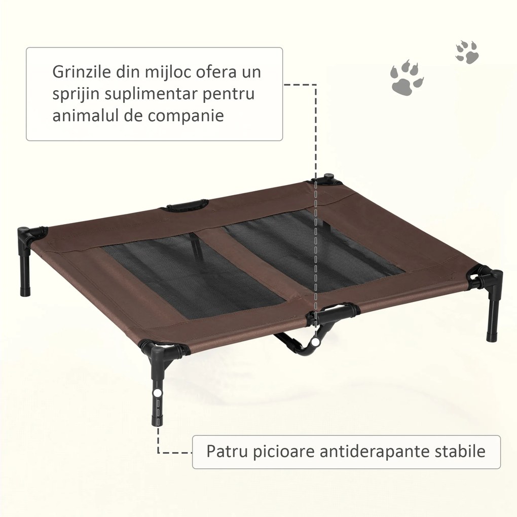 PawHut Sezlong Caini Metal și Panza Oxford, Confort Superior 92x76x18cm, Maro și Negru | Aosom Romania