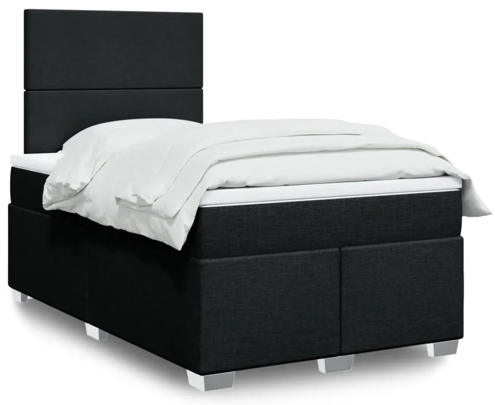 vidaXL Pat box spring cu saltea, negru, 120x200 cm, textil