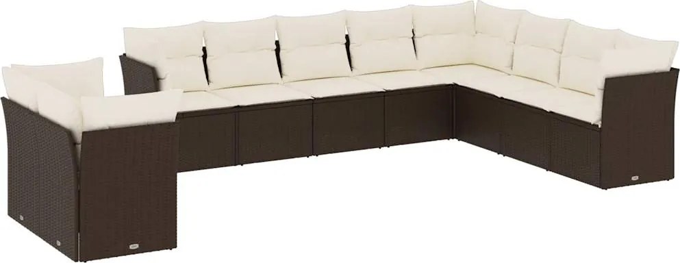 vidaXL Set canapele de grădină cu perne, 10 piese, maro, poliratan