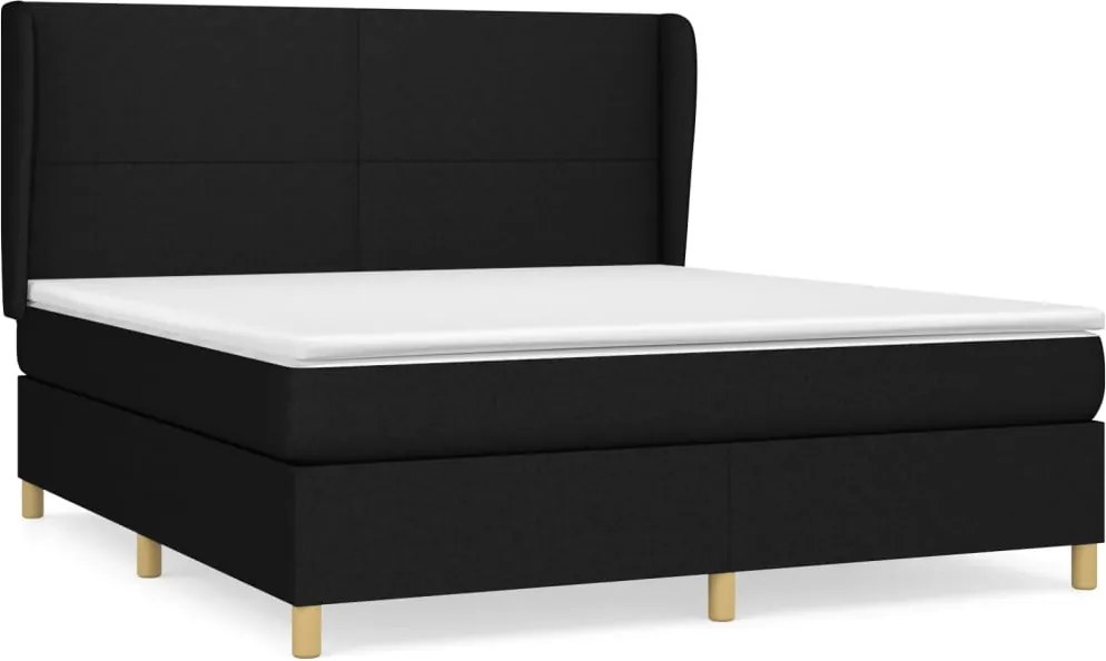 vidaXL Pat box spring cu saltea, negru, 160x200 cm, textil