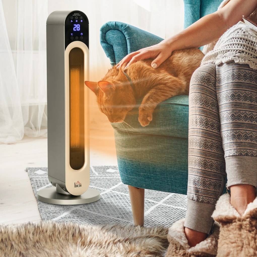 Incalzitor electric oscilant cu 3 moduri de incalzire cu temperatura reglabila si telecomanda, din ABS, Φ25x73,5 cm, argintiu HOMCOM | Aosom RO
