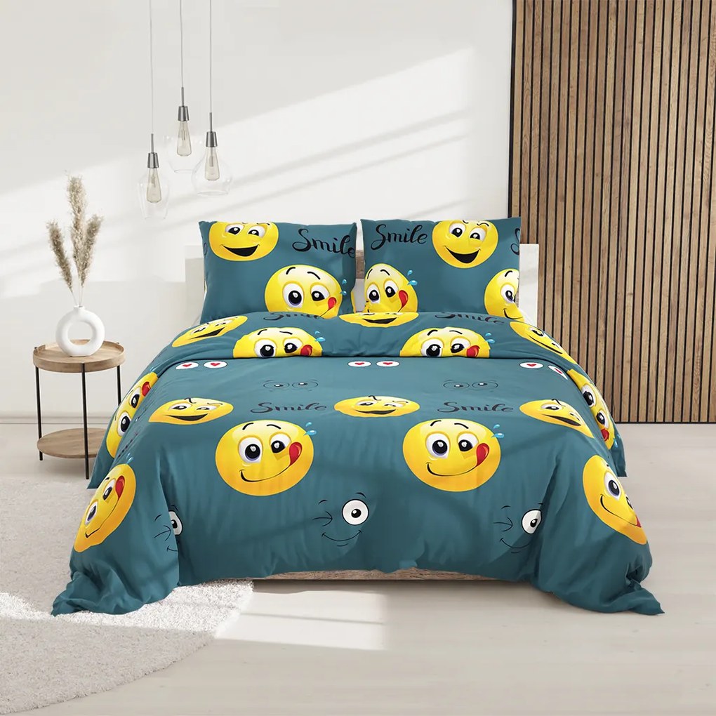 Lenjerie de pat din bumbac verde, SMILE