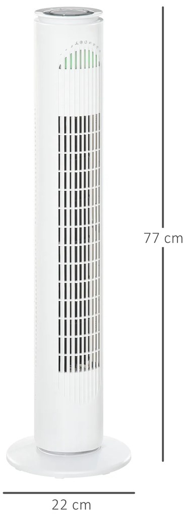 HOMCOM Ventilator Turn cu 3 Moduri și 3 Viteze cu Cronometru 10h, Ventilator de Podea ABS cu Telecomandă, Ø22x77 cm, Alb | Aosom Romania