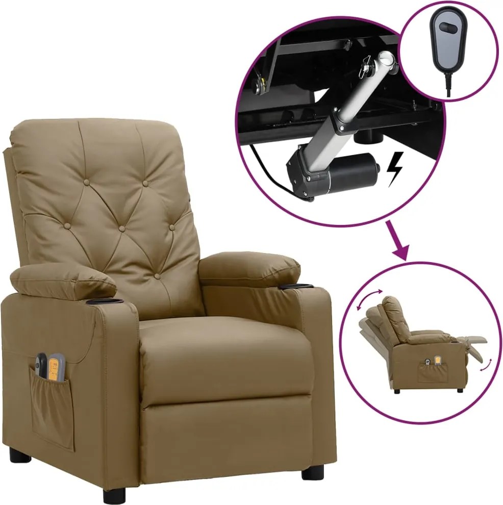 vidaXL Fotoliu de masaj electric, cappuccino, piele ecologică