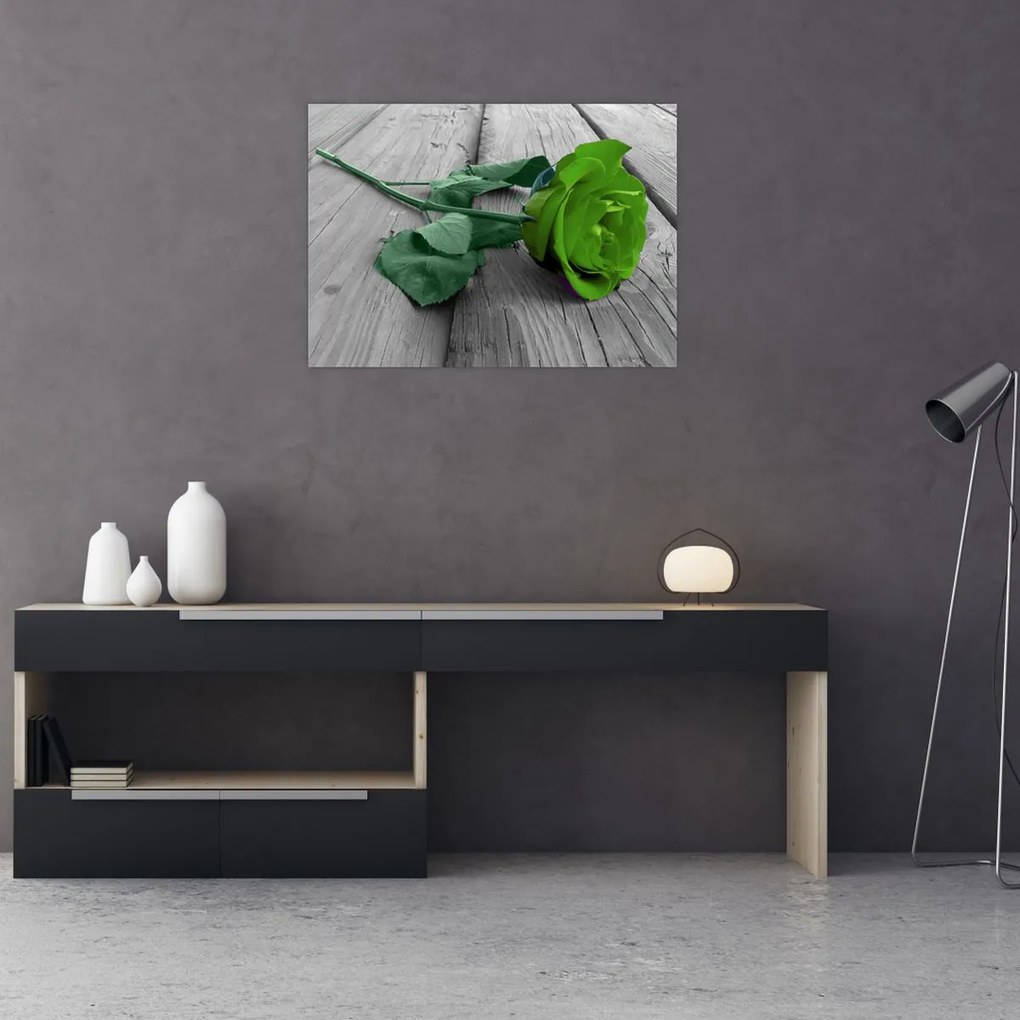 Tablou pe sticlă - Trandafir verde (70x50 cm)