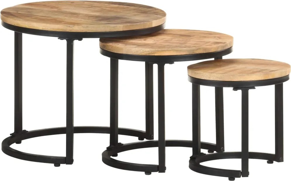 vidaXL Mese laterale, 3 buc, lemn de mango nefinisat