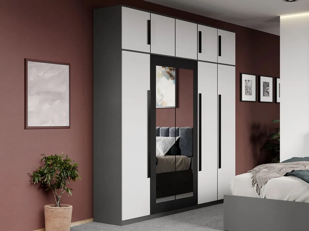 Set mobila dormitor 4 piese Alb/Gri antracit Oasis C15