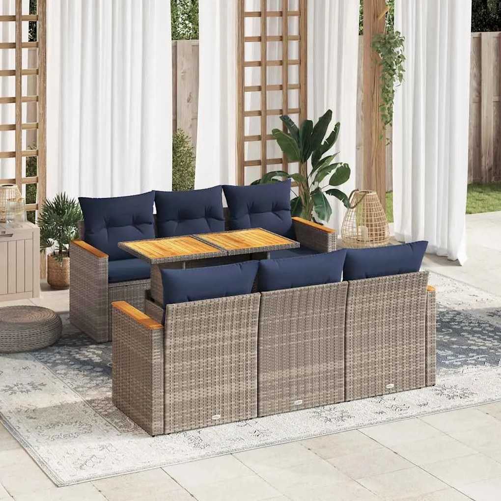 vidaXL Set canapele de grădină, 7 piese, cu perne, gri, poliratan
