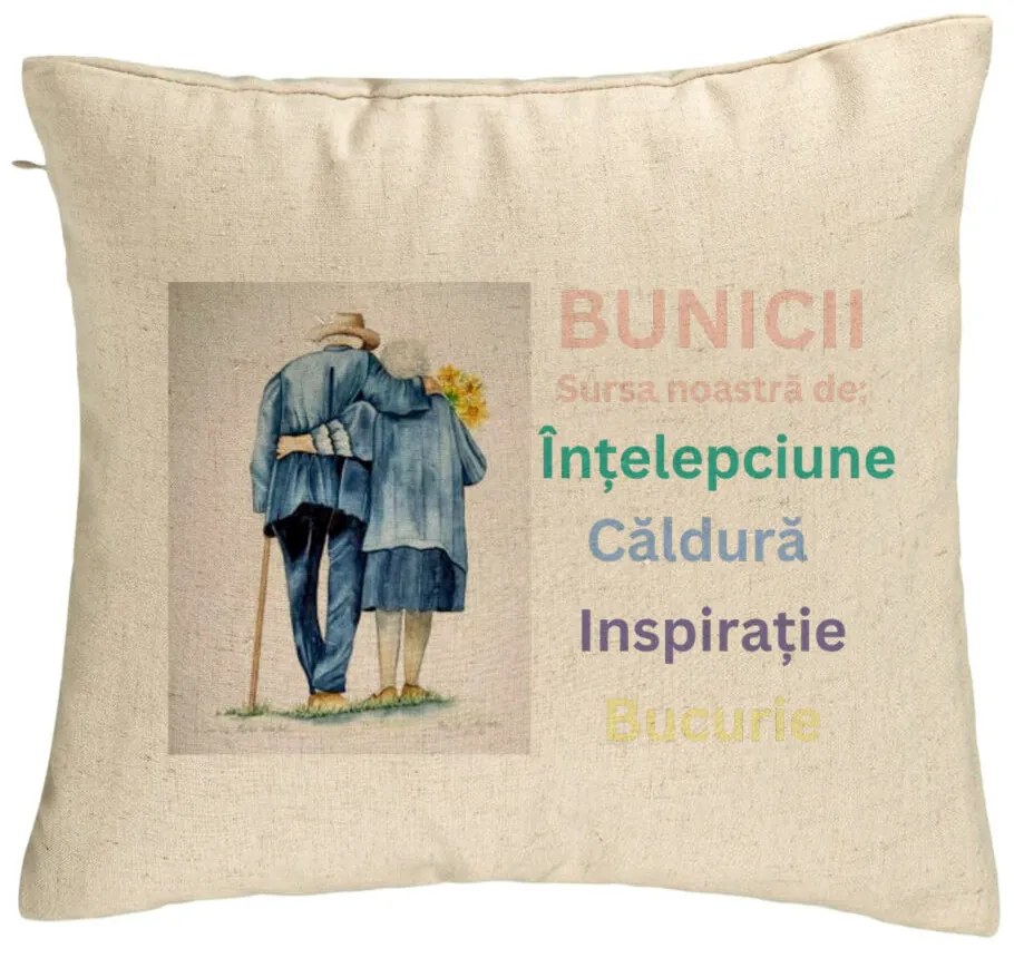 Perna Decorativa pentru Bunici 8, 40x40 cm, Bej, Husa Detasabila, Burduf