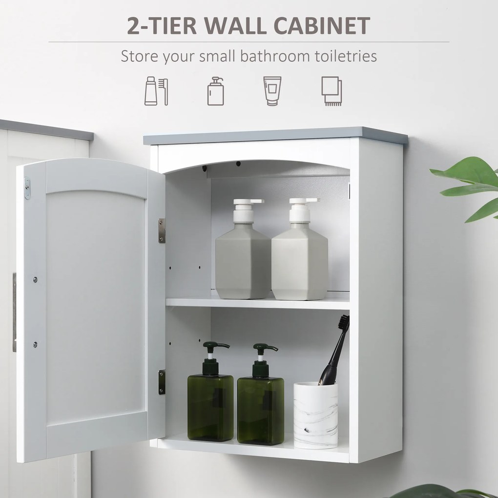 Kleankin Mobilier de Baie Suspendat, Raft Reglabil, 3 Nivele, MDF, Design Modern, 41x18.5x52cm, Alb și Gri | Aosom Romania