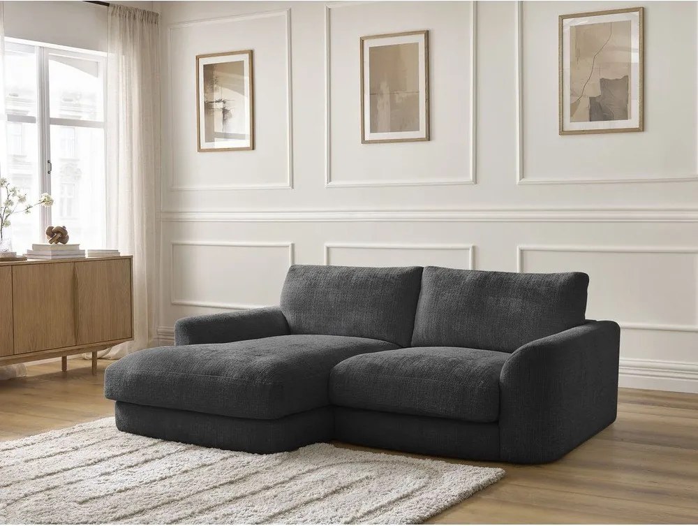 Colțar negru cu tapițerie din chenille (cu colț pe partea stângă/cu șezlong) Leonore – Bobochic Paris