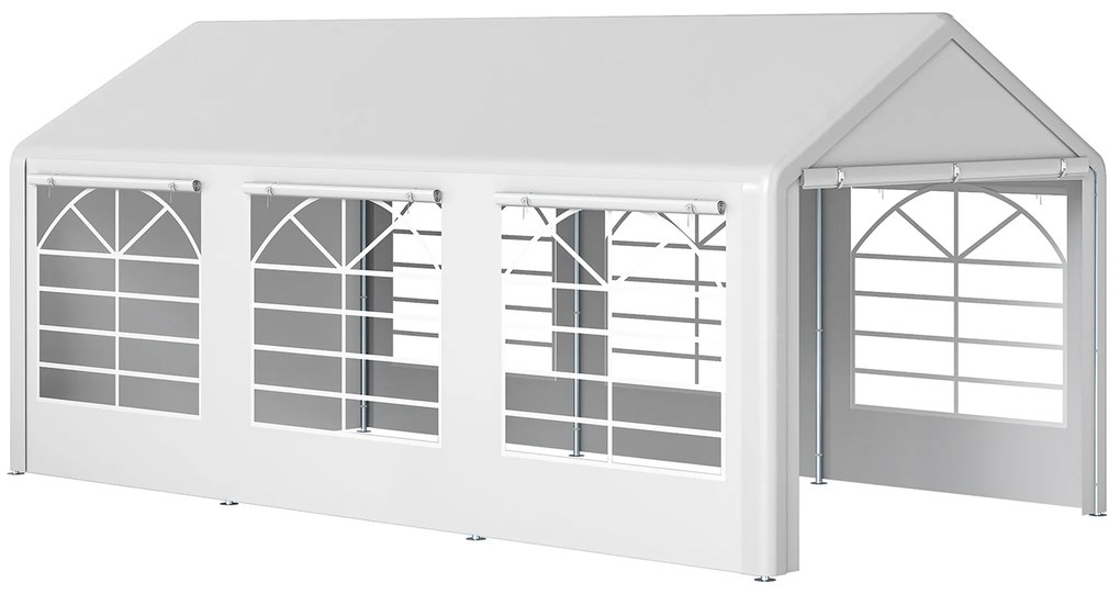 Outsunny Cort de Gradină cu Ferestre Laterale, Uși cu Balama și Copertină Anti UV, 600x300x280 cm, Alb | Aosom Romania