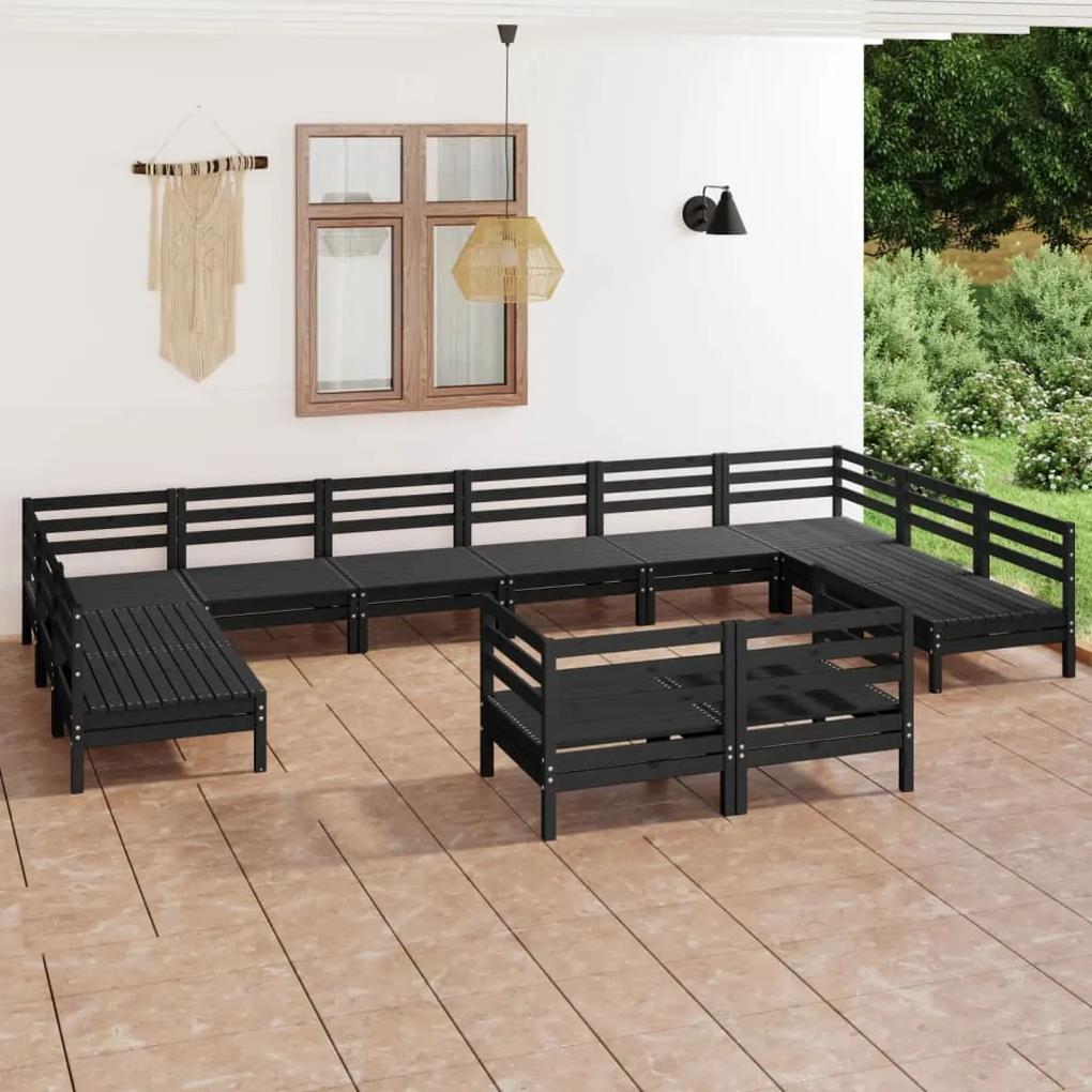 3083498 vidaXL Set mobilier de grădină, 12 piese, negru, lemn masiv de pin
