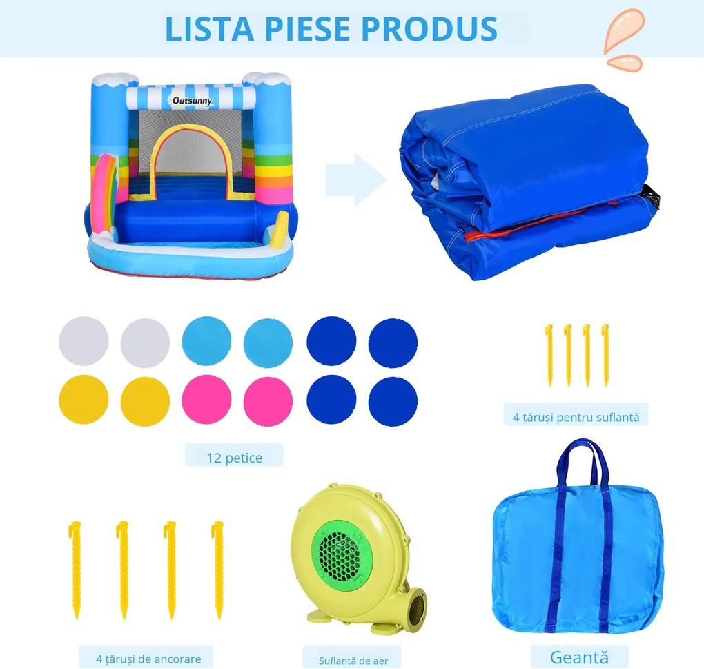 Castel Gonflabil pentru Copii Outsunny cu Trambulina si Piscina, Pompa Electrica Inclusa 290x200x155cm, Multicolor | Aosom Romania