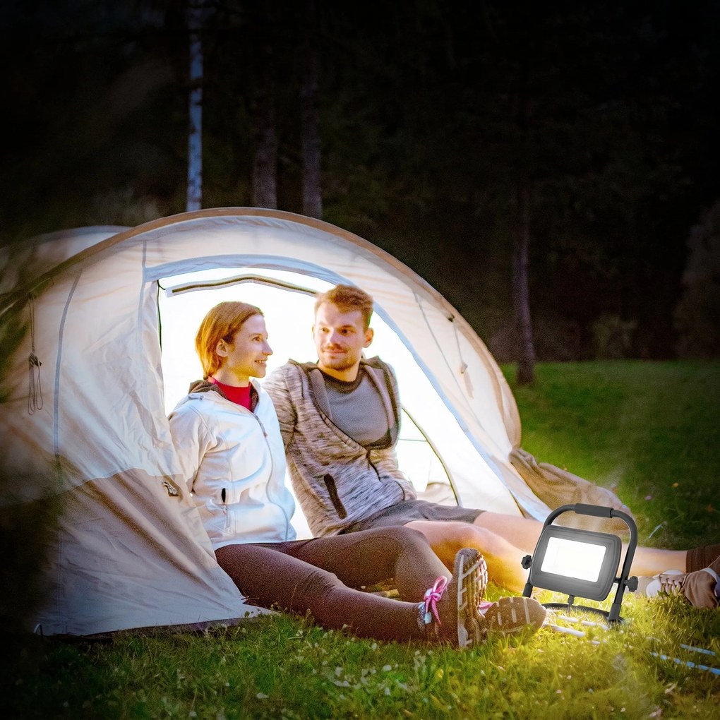HOMCOM Lampă de Lucru LED, Portabilă și Rezistentă la Intemperii, 25,5x16x25,5 cm, Negru | Aosom Romania