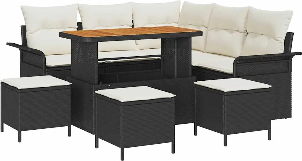 vidaXL Set de canapele pentru grădină cu pernă 9 pcs Negru poliratan