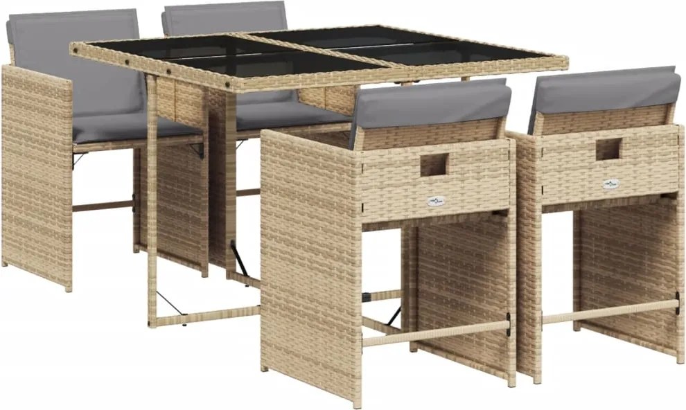 vidaXL Set mobilier pentru grădină, 5 piese, cu perne, bej, poliratan