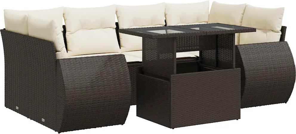 vidaXL Set canapele de grădină cu perne, 7 piese, maro, poliratan