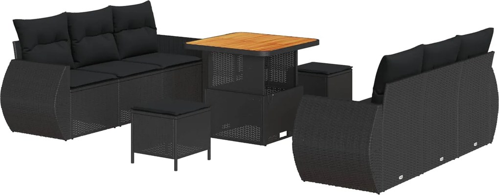 vidaXL Set de canapele pentru grădină cu pernă 9 pcs Negru poliratan