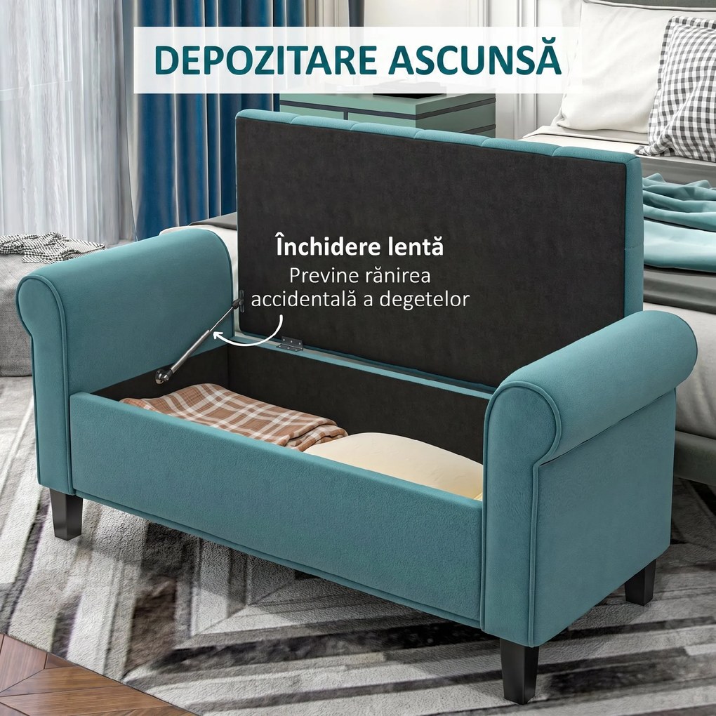 HOMCOM Bancă de Depozitare din Țesătură tip Catifea cu Spațiu Ascuns, Bej | Aosom Romania