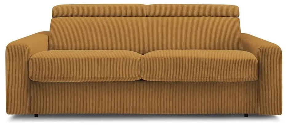 Canapea galben-muștar extensibilă cu tapițerie din catifea reiată 195 cm Monaco – Bobochic Paris