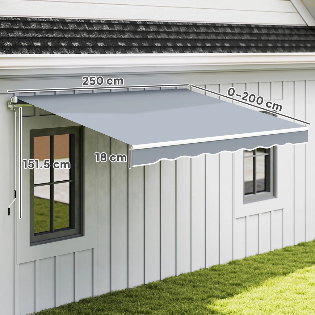 Outsunny Copertină de Soare Retractabilă Manual din Aluminiu și Țesătură Poliester, 2,5x2 m, Gri | Aosom Romania