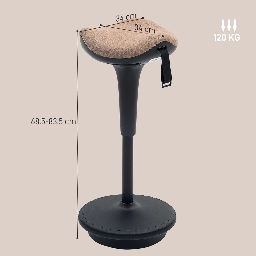 HOMCOM Scaun de echilibru, șezut mobil, rotativ, reglabil în înălțime, ergonomic, 34 x 34 x 68,5-83,5 cm, Maro | Aosom Romania